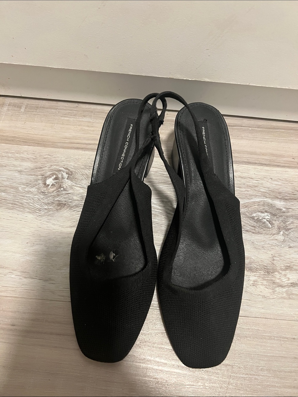 French Connection Black Knit Slingback Square-Toe Pumps